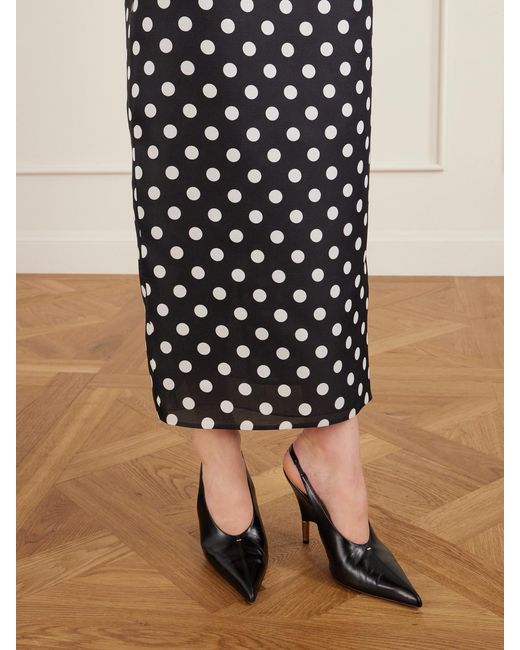 Khaite White Winton Polka-Dot Silk Midi Skirt