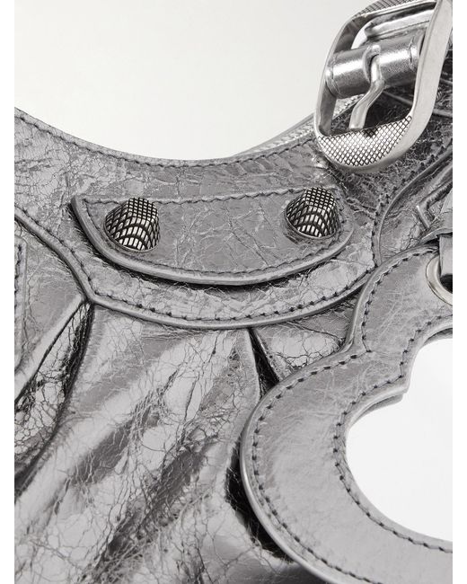 Balenciaga Le Cagole Xs Studded Metallic Crinkled-Leather Shoulder Bag