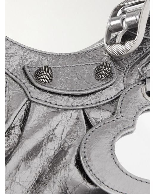 Balenciaga Le Cagole Xs Studded Metallic Crinkled-Leather Shoulder Bag