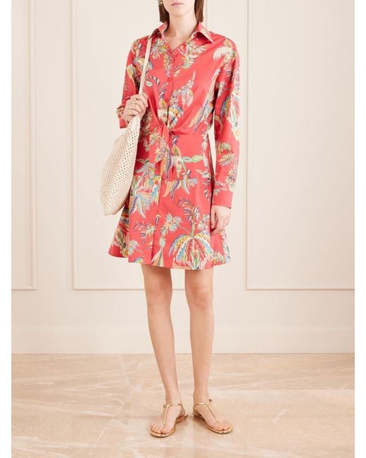 Etro Red Knotted Printed Cotton-Blend Mini Dress