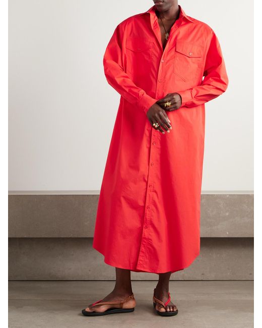Frankie Shop Red Carlen Maxi-Hemdblusenkleid Aus Baumwollpopeline