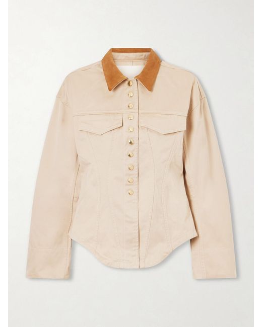 RÙADH Natural The Lennox Suede-Trimmed Organic Cotton-Twill Jacket