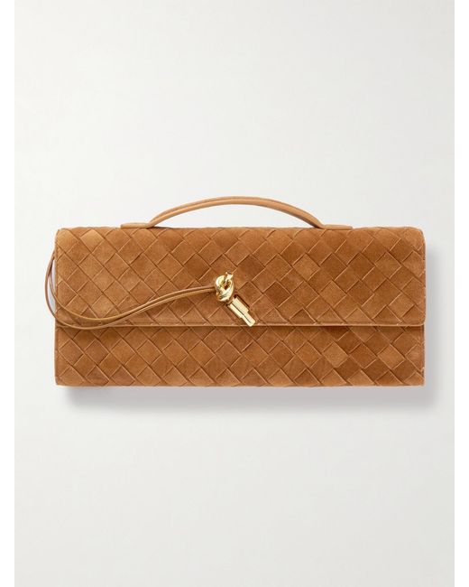 Bottega Veneta Brown Andiamo Long Intrecciato Suede Clutch