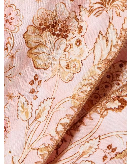 Zimmermann Pink Daylight Belted Printed Linen Mini Dress