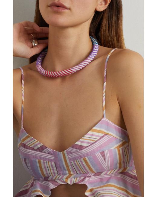 Isabel Marant Pink Tekoa Beaded Braided Cotton Necklace