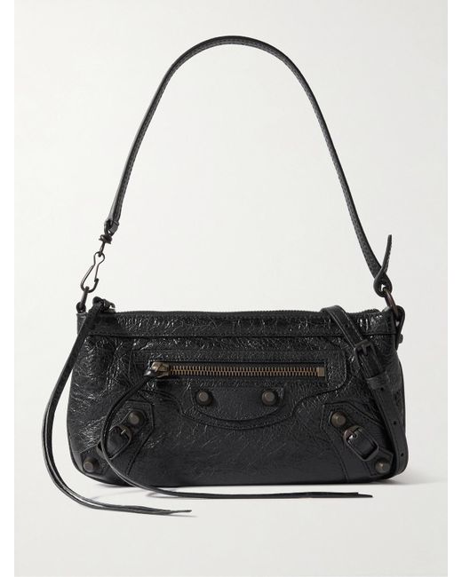 Balenciaga Black Le City Schultertasche Aus Strukturiertem Leder Mit Verzierungen
