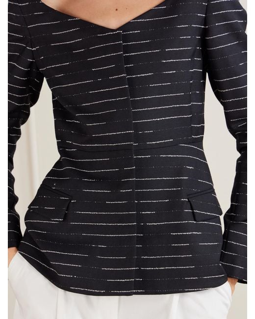 LIBEROWE Black Charlotte Striped Wool-Gabardine Blouse