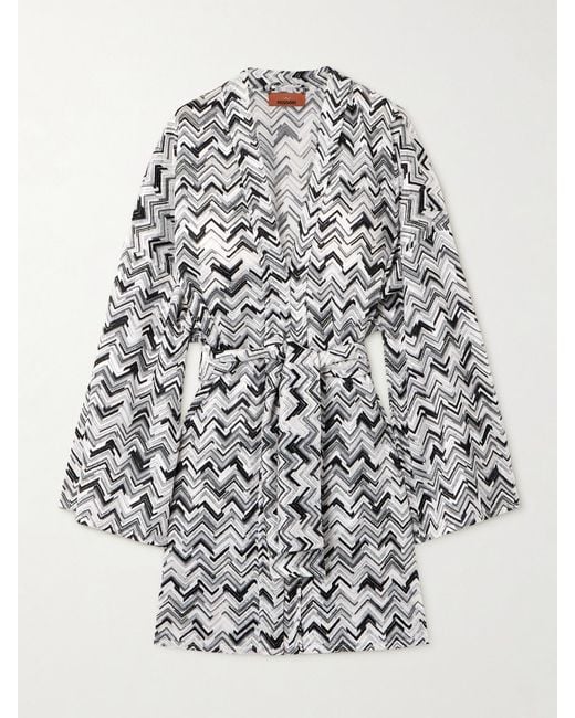 Missoni White Belted Striped Crochet-Knit Robe