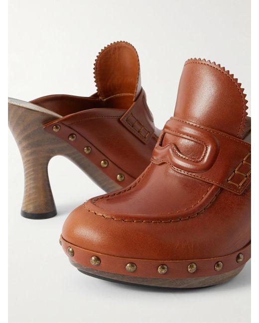 Mules En Cuir À Clous Burberry en coloris Brown
