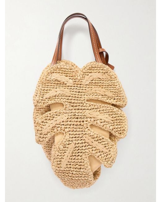 Staud Natural Palm Leather-Trimmed Raffia Tote