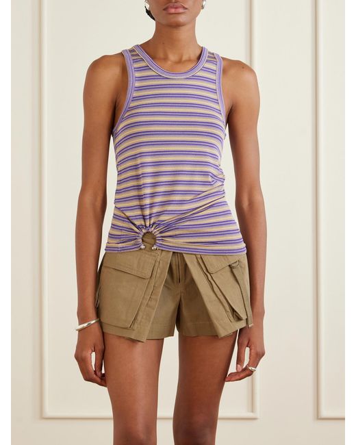 Rabanne Purple Gathered Striped Jersey Tank
