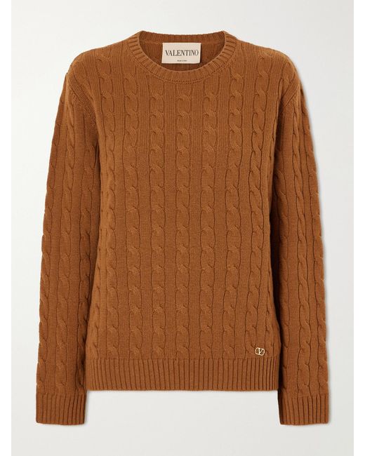Valentino Garavani Brown Cable-Knit Cashmere Sweater