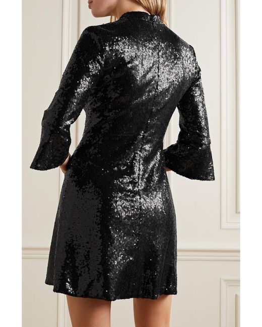 HVN Black Ashley Sequined Sateen Mini Dress
