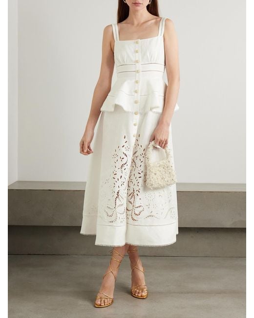 self portrait white cotton broderie midi dress Self-Portrait White Broderie Eyelet Cotton Bea Midi Dress M