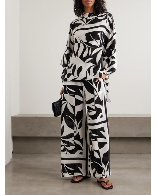 Max Mara White Beachwear Draped Printed Silk Crepe De Chine Blouse