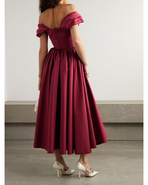 Robe Midi Épaules Nues En Popeline De Coton À Fronces Giambattista Valli en coloris Red