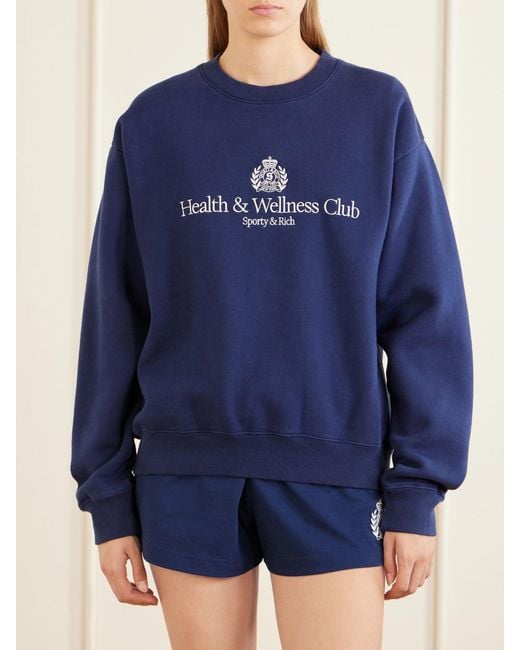 Sporty & Rich Blue Logo-Embroidered Cotton-Jersey Sweatshirt