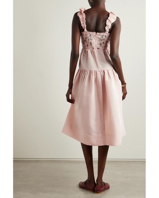 Sea Pink Evita Embroidered Taffeta Midi Dress