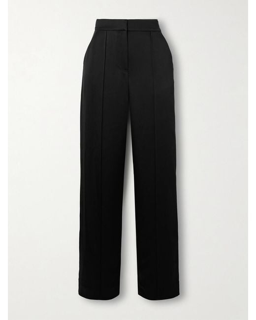 Jonathan Simkhai Black Kyra Satin Wide-Leg Pants