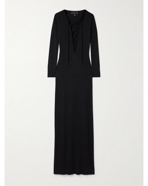 Nili Lotan Black Bowie Lace-Up Silk-Jersey Maxi Dress