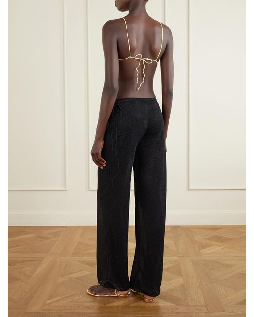 Oseree Blue Lumiere Embellished Lurex Wide-Leg Pareo Pants