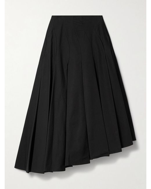 FFORME Black Rio Asymmetric Paneled Cotton-Poplin Midi Skirt