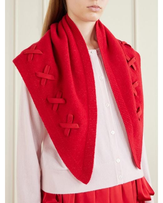 Simone Rocha Red Lace-Up Merino Wool-Blend Scarf