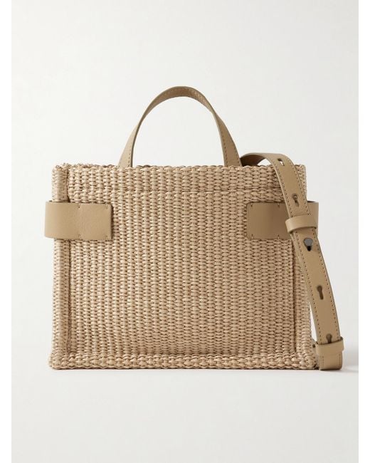 Brunello Cucinelli Natural Schultertasche Aus Raffiabast Mit Lederbesätzen