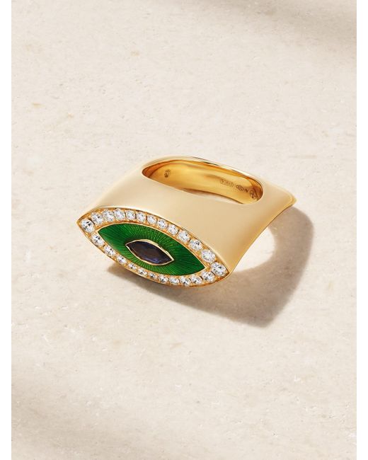 Marie Lichtenberg Natural Evil Eye 18-Karat, Enamel, Diamond And Sapphire Ring
