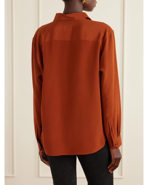 Saint Laurent Orange Logo-Embroidered Silk-Crepe Blouse