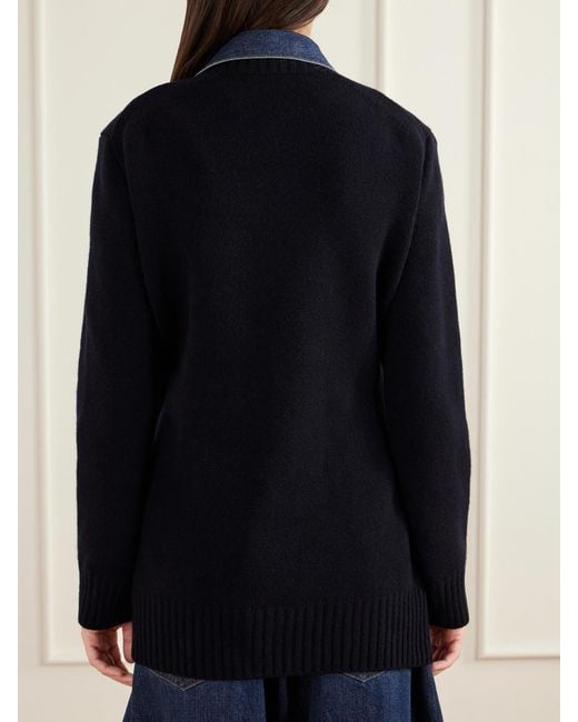 Sacai Blue Denim-Trimmed Wool-Blend Cardigan