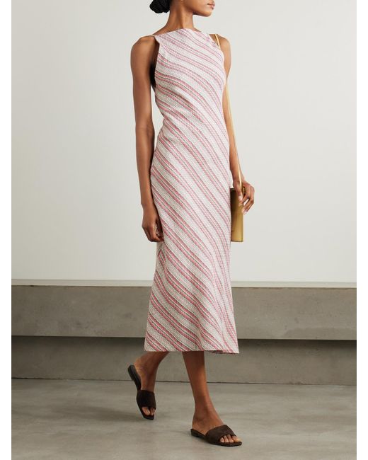 Faithfull The Brand Pink Lison Open-Back Striped Linen And Cotton-Blend Midi Dress