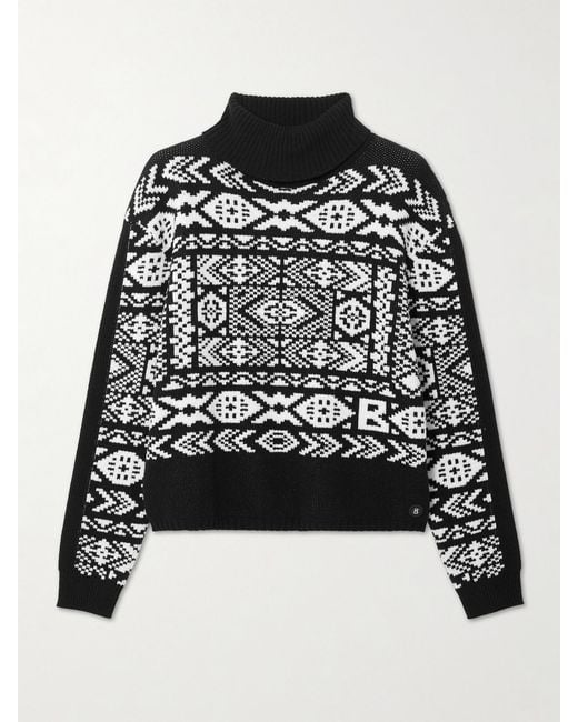 Bogner Black Nadin Fair Isle Appliquéd Wool-Jacquard Turtleneck Sweater