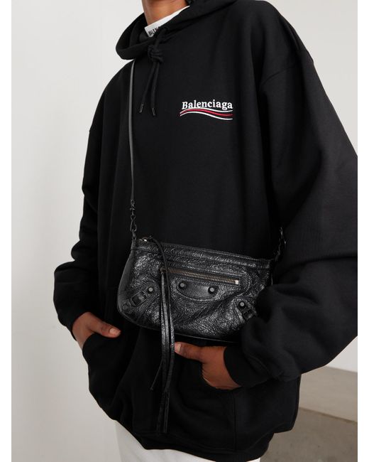 Balenciaga Black Le City Schultertasche Aus Strukturiertem Leder Mit Verzierungen