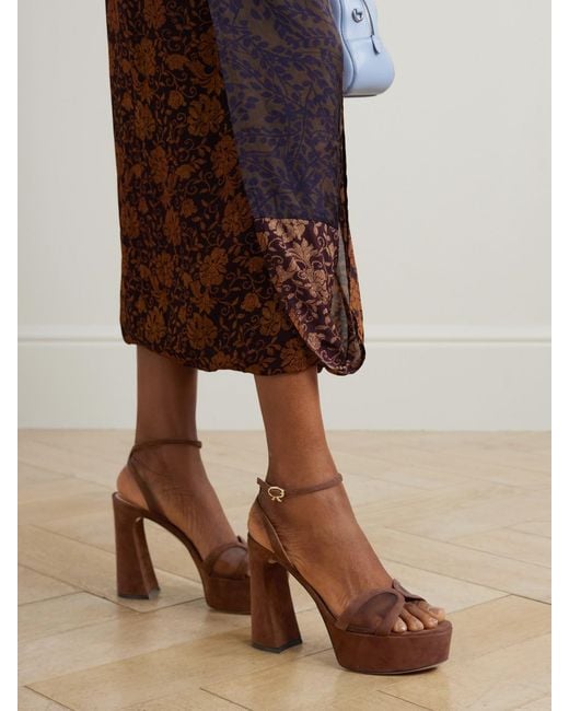 Gianvito Rossi Brown 120 Mesh-Paneled Suede Platform Sandals