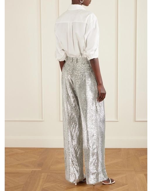 Stella McCartney White Metallic Fil-Coupé Crepe Straight-Leg Pants