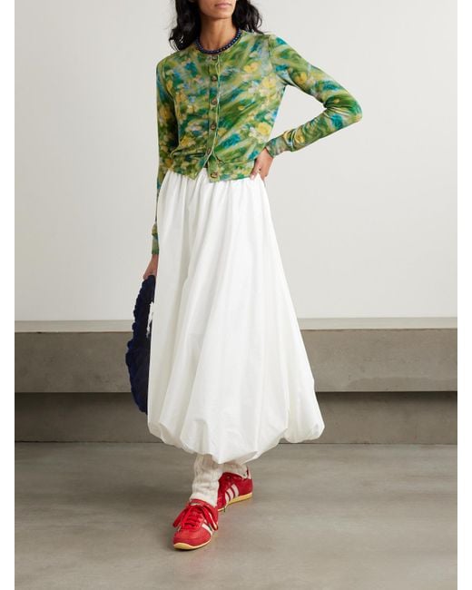 Siedres White Pleated Cotton-Poplin Midi Skirt