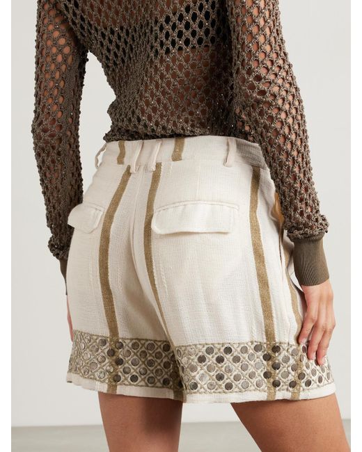 Alix Of Bohemia Natural Deena Embellished Cotton-Blend Shorts