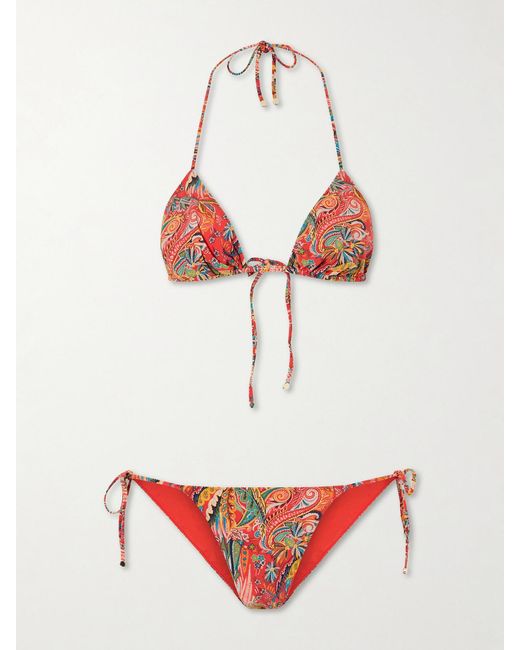 Etro Red Paisley-Print Triangle Bikini