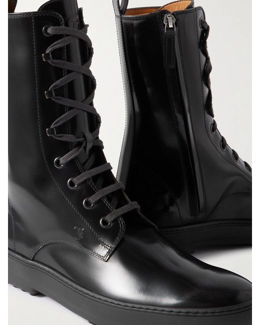 Tod's Black Gommino Glossed-Leather Ankle Boots
