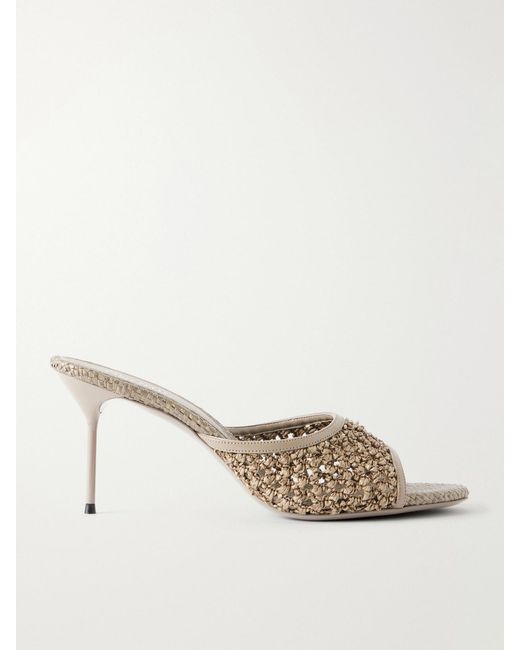 Paris Texas Natural Lidia 70 Leather-Trimmed Straw Mules