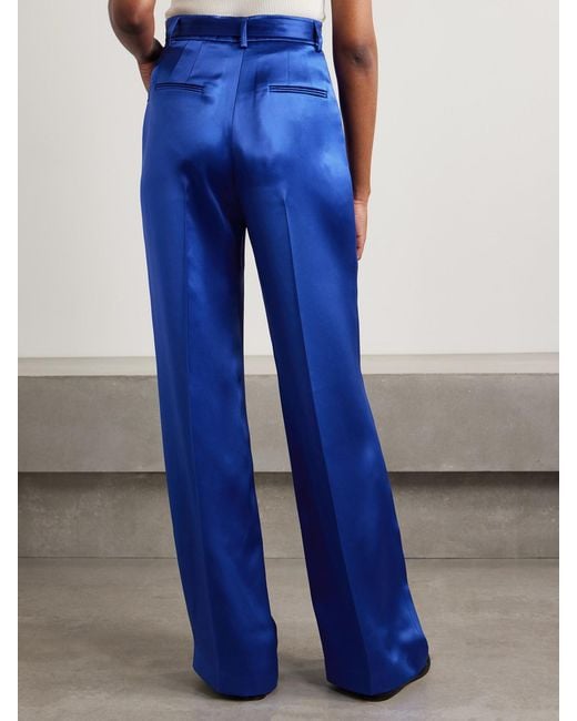 Gabriela Hearst Blue Norman Belted Silk-Satin Straight-Leg Pants