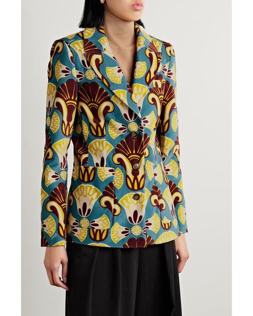LaDoubleJ Green 24/7 Printed Cotton-Velvet Blazer