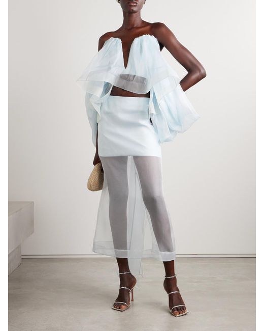 Jupe Midi En Organza De Soie À Superposition Crush Zimmermann en coloris Blue