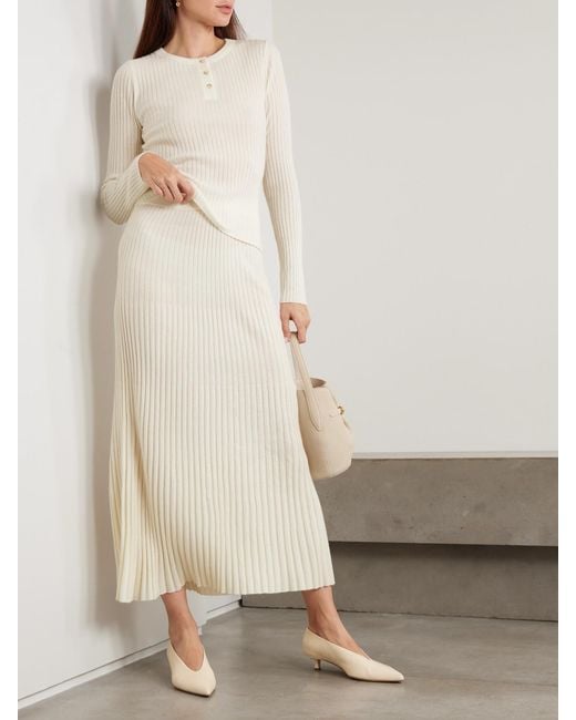 arch4 Natural Nillie Ribbed Organic Cashmere Midi Skirt