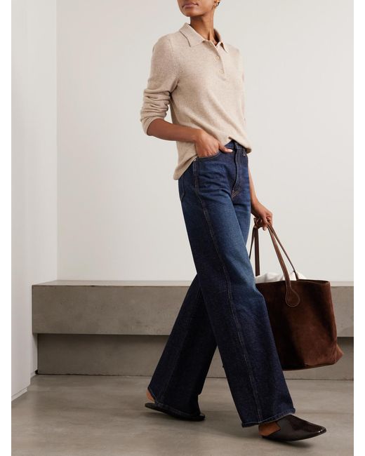 The Elder Statesman Natural Laurel Cashmere Polo Sweater
