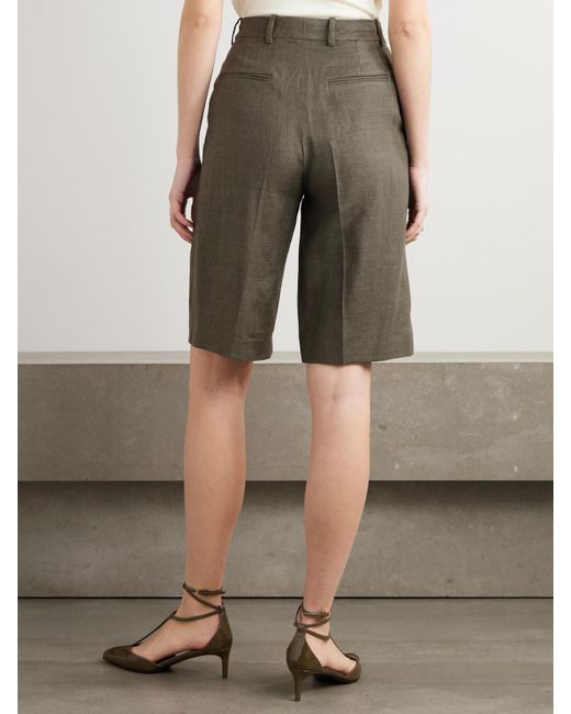 Loro Piana Green Digby Pleated Linen And Wool-Blend Shorts