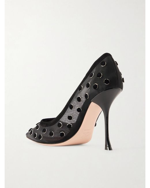 Roger Vivier Black I Love Vivier 100 Suede-Trimmed Flocked Mesh Pumps
