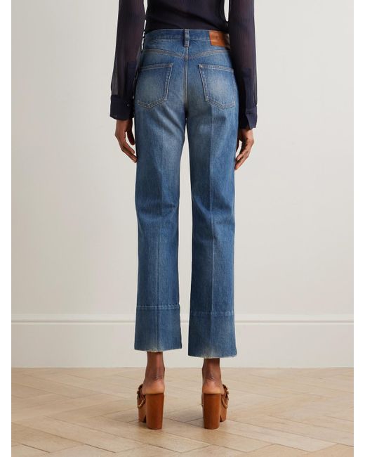 Chloé Blue Embellished Mid-Rise Straight-Leg Organic Jeans