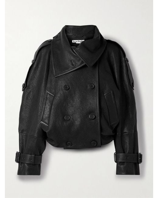 Acne Black Double-Breasted Textured-Leather Jacket